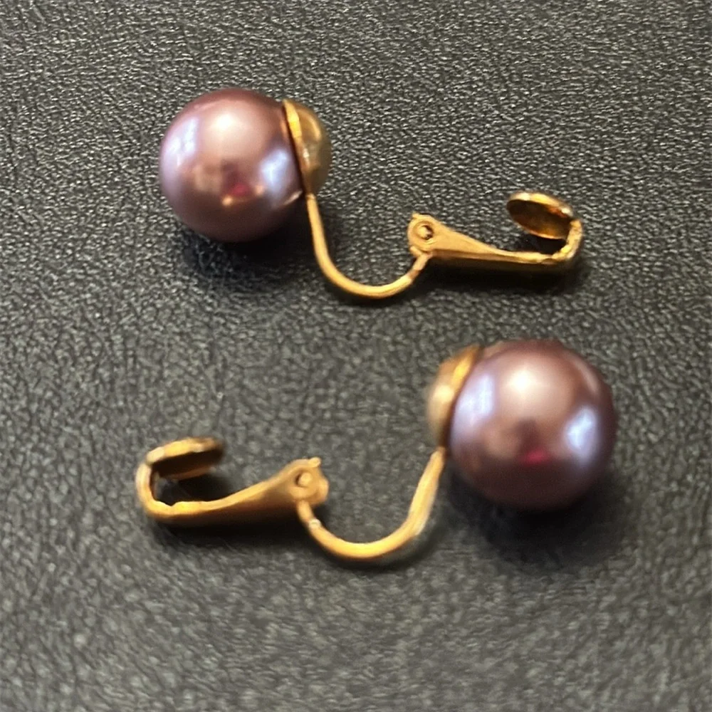 Lavender Pearl Ball Clip On Vintage Earrings